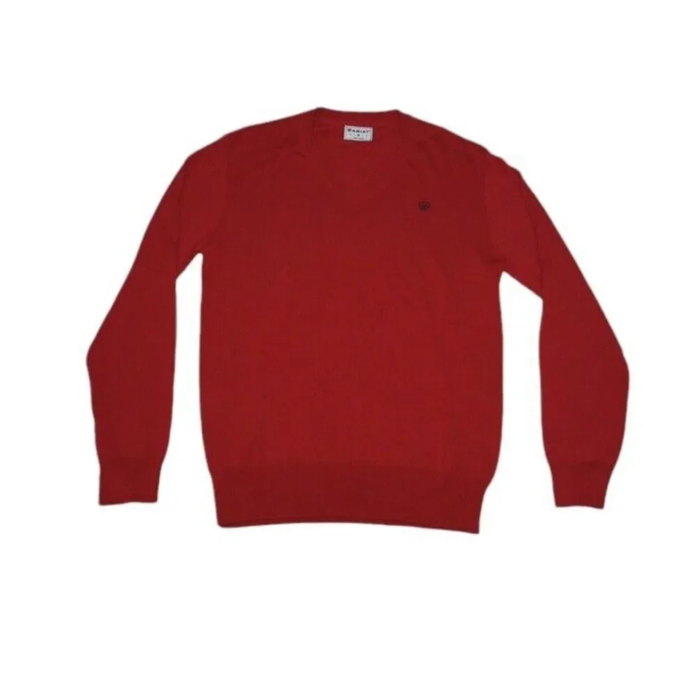 Ariat‎ Men's Medium Pullover Red Long Sleeve 50% Cotton 50% Modal V-Neck